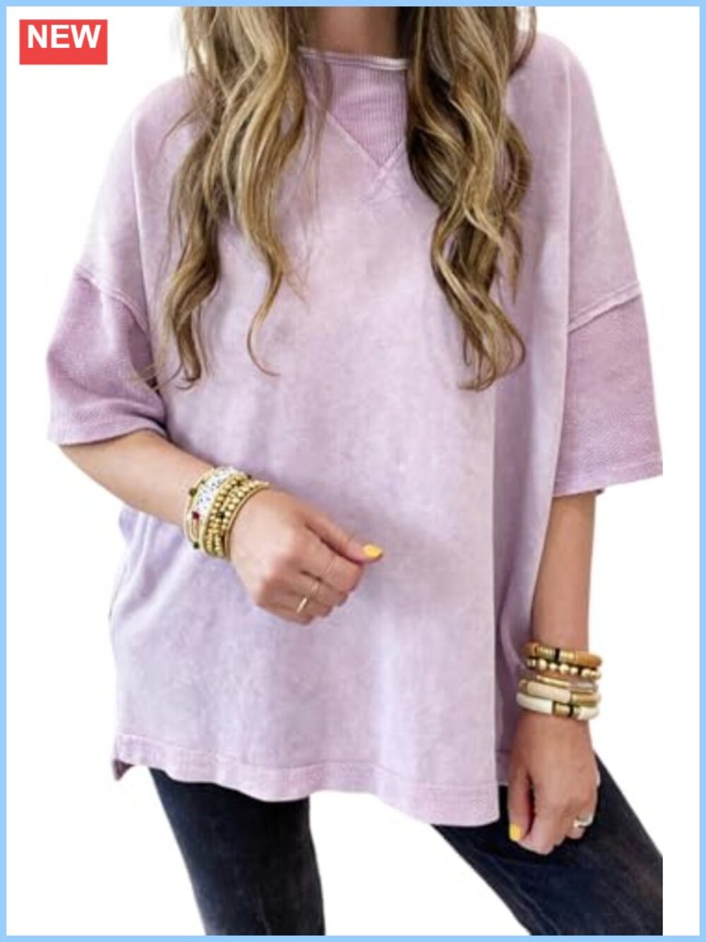 Oversized Drop Shoulder T-Shirt Women Cotton Blend Crew Neck Short Sleeve